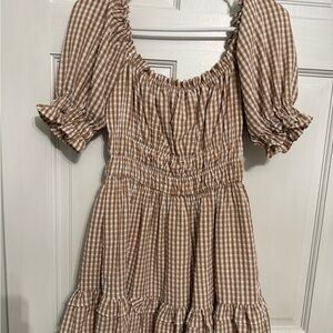 Brown Gingham Mini Dress